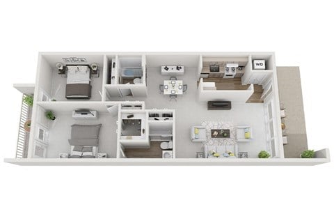Floor plan for 2 beds, 2 baths, 978 sqft